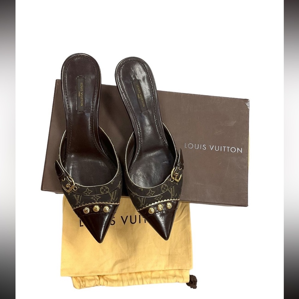 Louis Vuitton Dark Brown Monogram Mules - Picture 1 of 4